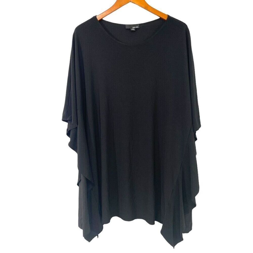 Sun Kim Size 3X Black Tunic Top Lagenlook Artsy Drapey Minimalist Short Sleeve
